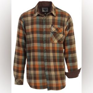 Men's Flannel Plaid Checkered Shirt with Corduroy Contrast